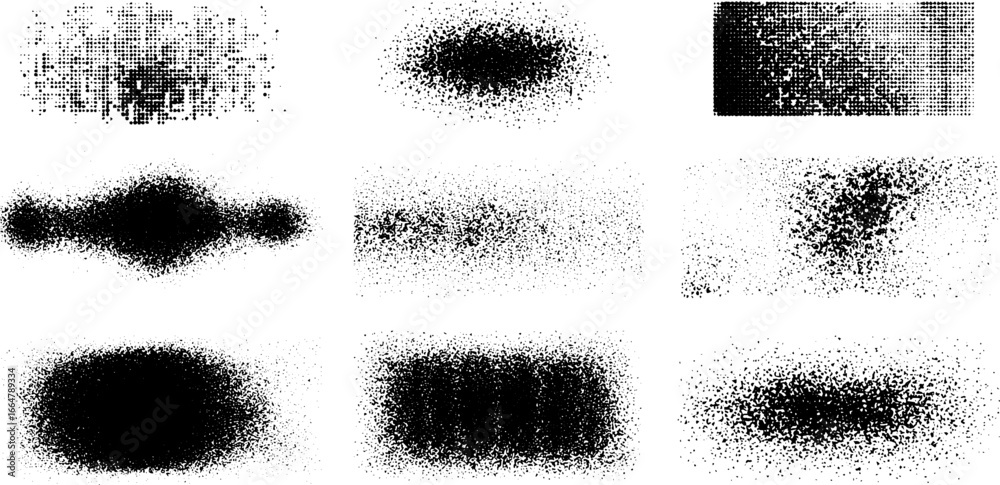 Stippling and dotwork set of spray textures for vintage design and art projects Stippling and dotwork set of spray textures for vintage design and art projects