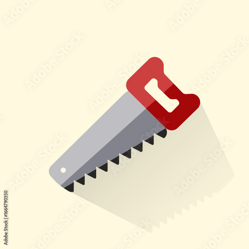 Flat illustration of metal hacksaw with red handle