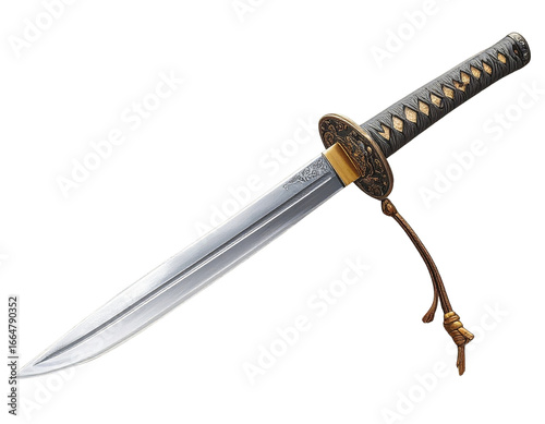 Traditional japanese samurai sword wakizashi with tsuba and hilt