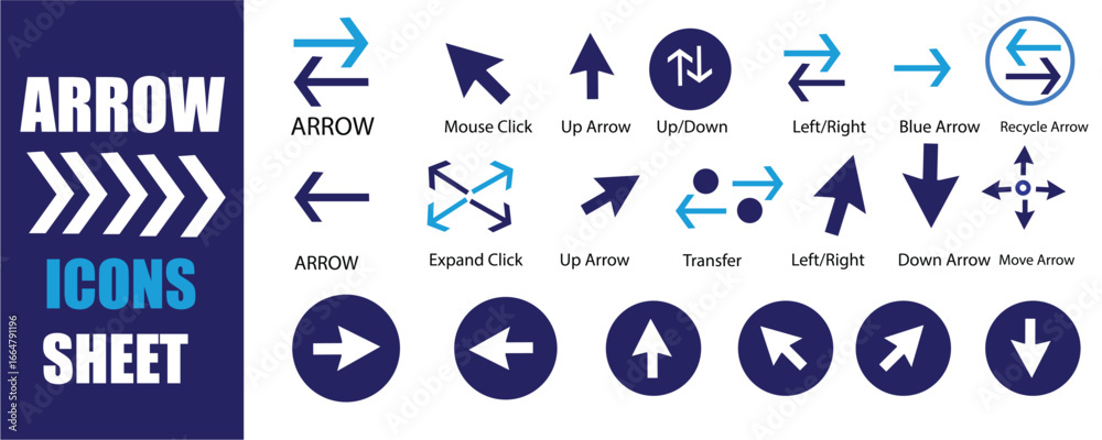 Fototapeta premium Arrow Icon Set – Cursor, Transfer, Swap, Refresh, Direction, Exchange, Up & Down Solid Icons Collection