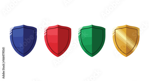 Colorful shield emblems set, representing protection, security and valor in a variety of vibrant hues emblems