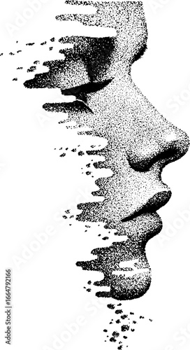 Dotwork portrait of a human face in stippling style for art and design projects