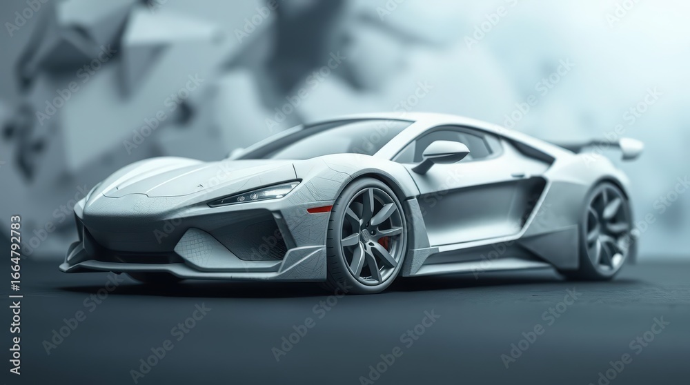 Fototapeta premium Sleek, modern white sports car showcasing aerodynamic design and powerful performance in a dynamic setting