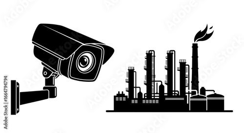 highresolution transparent background cctv camera and industrial plant illustration perfect for security manufacturing and industrial design projects