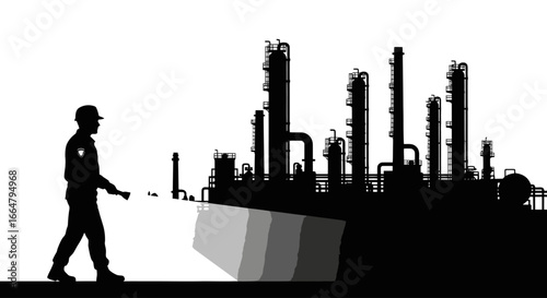 transparent background silhouette security guard patrolling industrial refinery for enhanced design projects