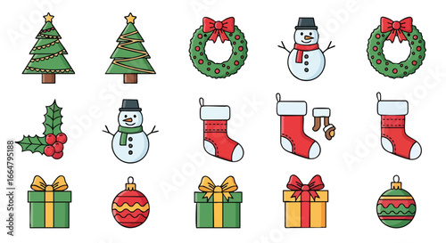 Festive holiday cheer: a collection of hand-drawn Christmas icon designs, symbolizing warmth and tradition, ideal for seasonal greetings and