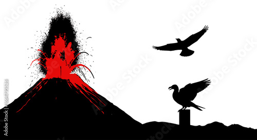 dramatic volcanic eruption with birds silhouettes highresolution png with transparent background ideal for design projects and compositions