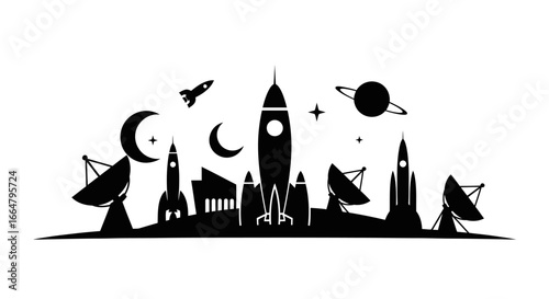 transparent background space exploration illustration rockets satellites and celestial bodies for website design app development and print projects