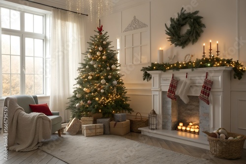 christmas tree with gifts and decorations