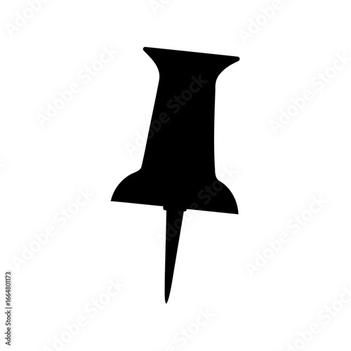 Silhouette of a black pushpin on a white background, office supply