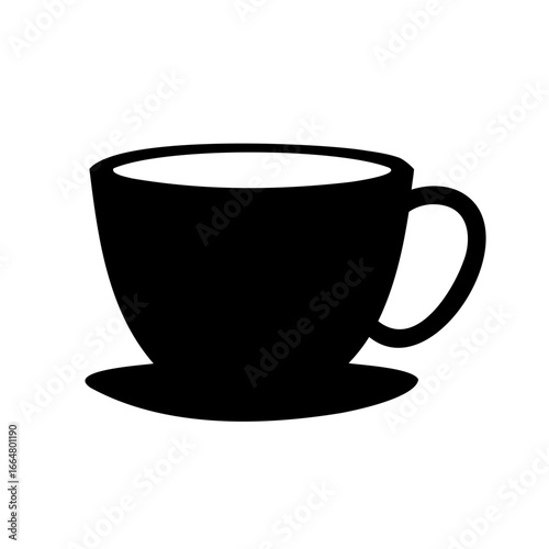 Simple black silhouette of a cup with saucer on a white background