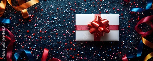 Patriotic gift card with red bow on a festive background