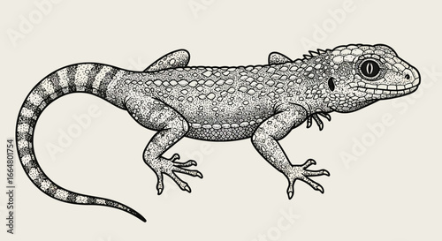 Detailed dot art of gecko reptile with intricate patterns and textures