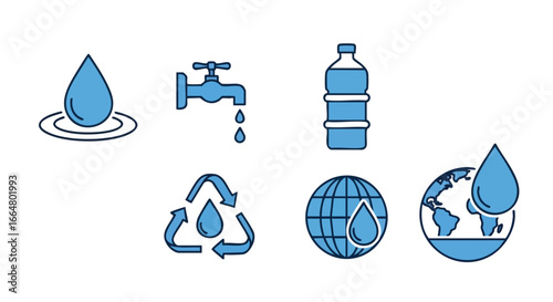 Illustrative Elements Displaying Water Conservation and Sustainable Water Use Practices for Future Generations