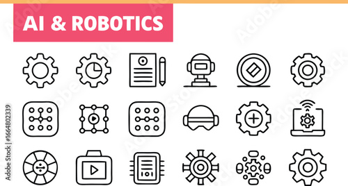 Collection of ai and robotics icons with a black background