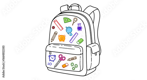 Back to school backpack with colorful stationery outline design for kids