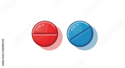 Two Round Pills in Contrasting Colors Symbolizing Medical Choices and Health Decisions613677