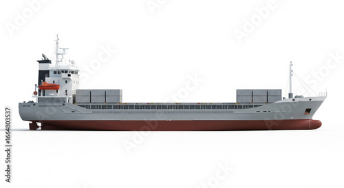 Side view of a large cargo ship against a plain white background.