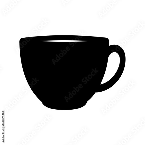 A simple black silhouette of a coffee cup or teacup illustration