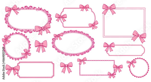 Elegant pink frames with bows for decorative designs and invitations
