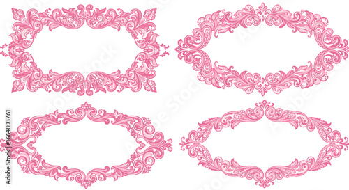 Ornate pink vintage frames with floral baroque patterns for elegant decorations