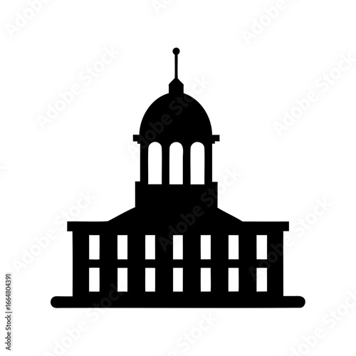 Silhouette illustration of a government building with a dome and columns