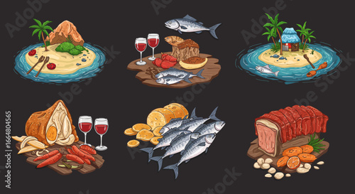 Gourmet culinary adventure with seafood and meat delights on exotic islands