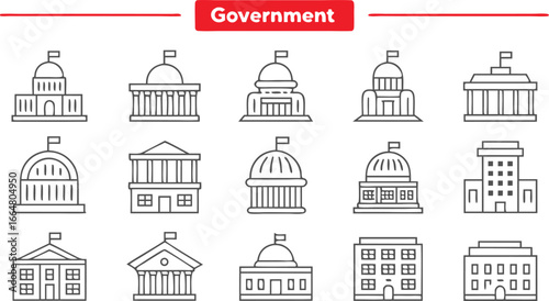 Collection of government buildings and institutions icons