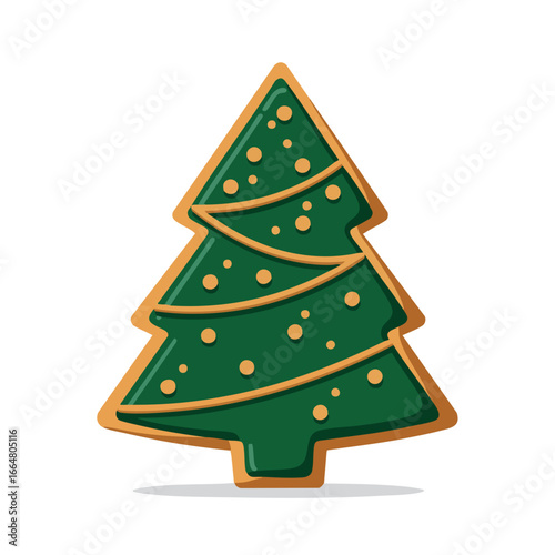 Wallpaper Mural A detailed illustration of a Christmas tree-shaped cookie with green icing and golden decorations. Torontodigital.ca
