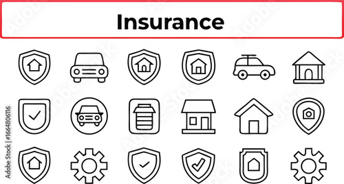 Collection of insurance icons and symbols with the word insurance