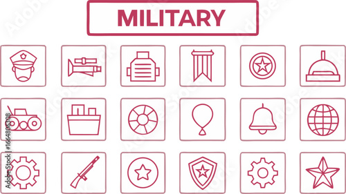 Collection of military themed icons and symbols
