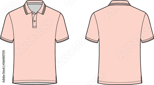 Men's polo shirt vector template, front and back view.
Light Pink Polo Shirt Front and Back Vector Mockup
