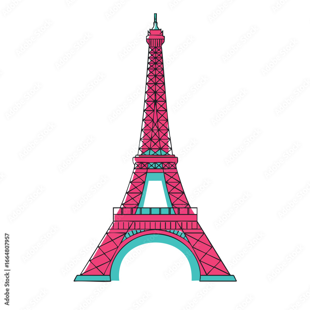 Naklejka premium Illustration of the Eiffel Tower in Paris, France, a famous travel destination.