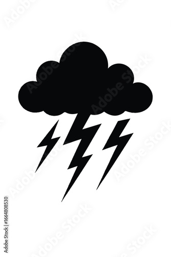 Silhouette of a thunderstorm cloud with jagged lightning bolts