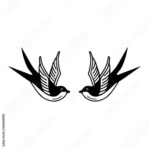 pair of swallows traditional tattoo style