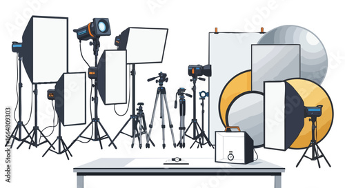 Stylized Photography Studio Setup with Lighting Equipment and Backdrop Accessories for Creative Projects