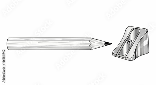 Pencil and Sharpener Line Art Illustration