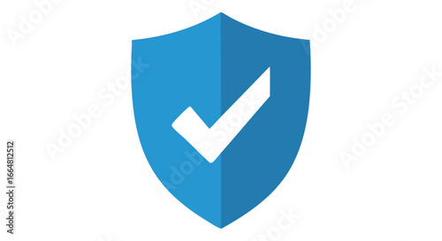 Blue shield with white checkmark symbolizing security, protection, and validated assurance, a visual representation of trust and reliability for