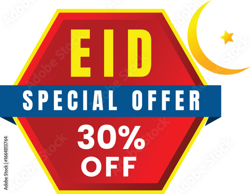 Eid Special Offer: A vibrant graphic design announcing a special Eid offer, featuring a crescent moon and star, beckoning customers with a generous discount.