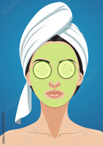Girl with cucumber mask
