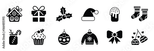 Christmas and Holiday Icon Set – Festive Decorations, Gifts, and Treats for Seasonal Design