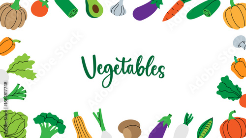 Vegetables horizontal banner. Fresh raw vegetables. Organic foods design template for food market, ecommerce, products promotion. Vector illustration.