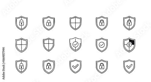 Vector Illustration of Security Shield Icons Symbolizing Protection and Safety for Digital Applications and Infographics Designs