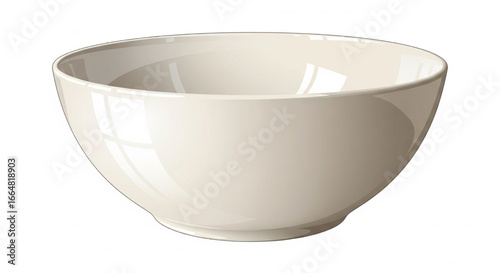 Cream-colored, round, empty bowl, isolated on white background.