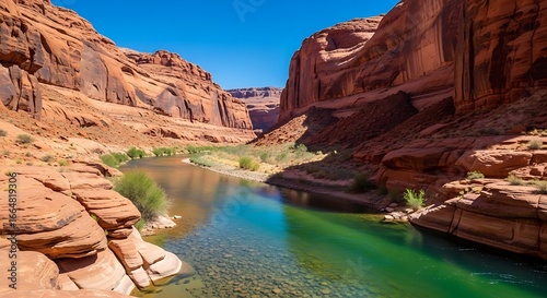 Scenic River Flowing Through Red Rock Canyon