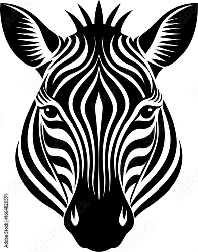  Zebra head silhouette  vector black , white background