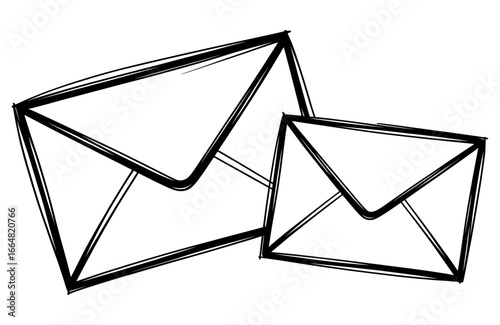 Hand drawn sketch illustration of paper envelopes in black and white vector style