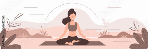Minimalist illustration of woman meditating outdoors on a yoga mat – Perfect for mindfulness blogs, wellness apps, or meditation course branding.
