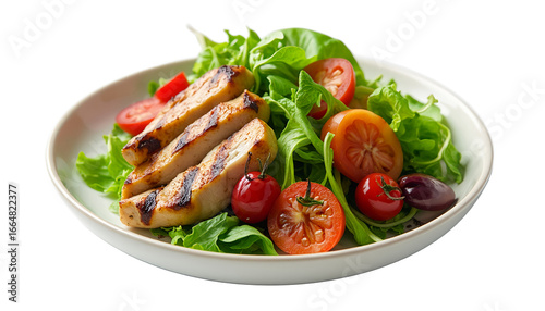 Grilled chicken salad with fresh vegetables isolated on transparent background