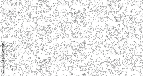Seamless pattern animals line icon. Vector illustration.
